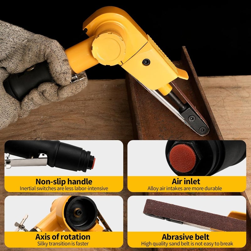 NuoDunco 3/4" x 20-1/2" Pneumatic Sander Air Belt Sander Set With 12Pcs Belts,40/60/80/120Grit,1/4" Air Inlet Mini Air Belt Grinder Air Tool For Aluminium, Iron, Steel Metal - Image 4